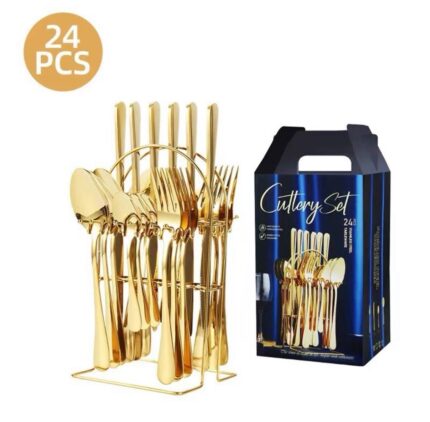 24PC QUALITY THICK GOLD CUTLERY SET WITH STAND