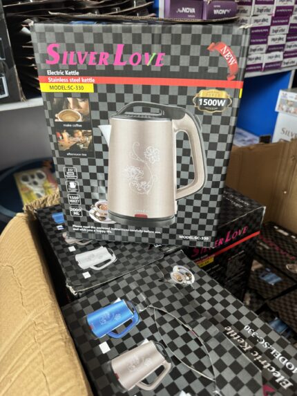 SILVER LOVE ELECTRIC KETTLE 
STAINLESS STEEL KETTLE 
1500W
2LIT

WE HAVE IT IN 2COLOR DEEP BLUE AND BROWN